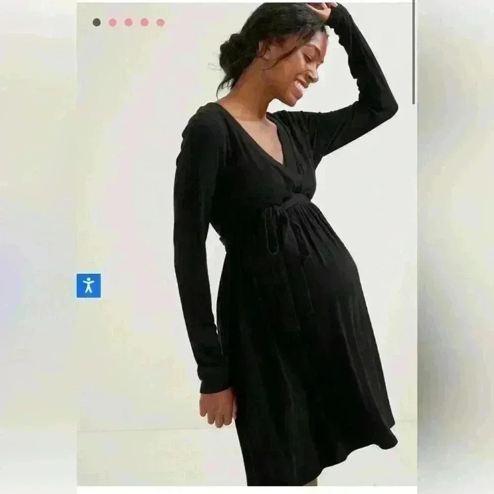 HATCH Maternjty The Softest Rib Mini Wrap Dress, Black, Size 0